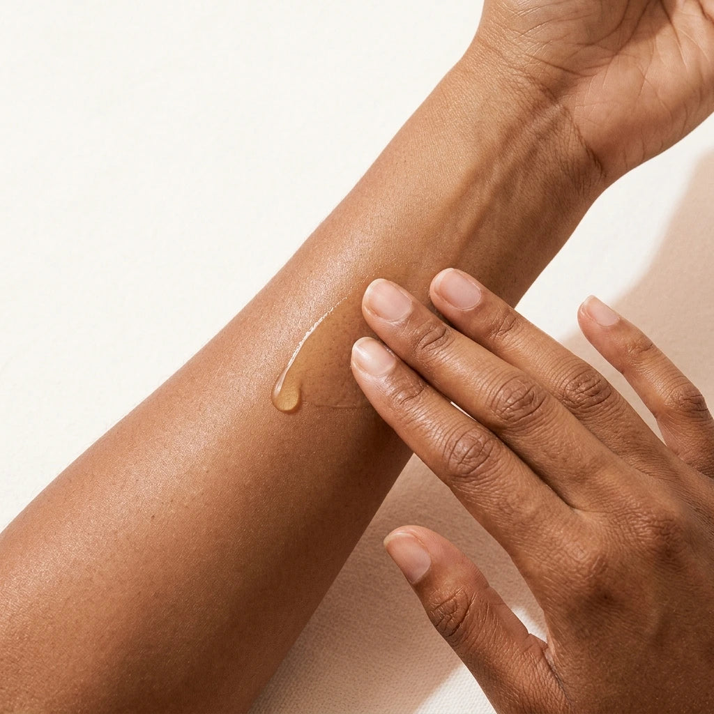 Illustration of lightweight body oil spreading over skin